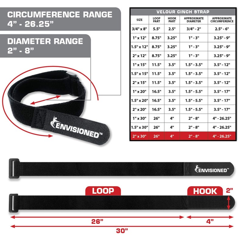 ENVISIONED Velour Cinch Straps 2" x 30" - 6 Pack, Soft Touch Microfiber Reusable Hook and Loop - Image 2